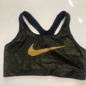 Nike work out top braw black shimmer gold woosh Sz L